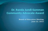 Board of Education Meeting June 22, 2015. Dr. Randa Jundi-Samman.