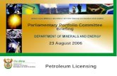 Petroleum Licensing Parliamentary Portfolio Committee Briefing 23 August 2006.