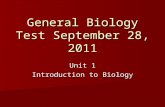 General Biology Test September 28, 2011 Unit 1 Introduction to Biology.