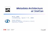 Metadata Architecture at StatCan MSIS 2008 Luxembourg, April 7-9, 2008 Karen Doherty Director General Informatics Branch Statistics Canada.