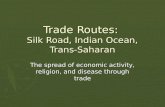 Trade Routes: Silk Road, Indian Ocean, Trans- Saharan The spread of economic activity, religion, and disease through trade.