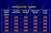 Jeopardy game Famous leader/ people The first World War Events of the War Ideas and beliefs Hodge Podge 100 200 300 400 500.