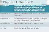 Chapter 1, Section 2 StandardInvestigation and Experimentation. Scientific progress is made by asking meaningful questions and conducting careful investigations.