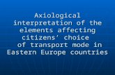 Axiological interpretation of the elements affecting citizens’ choice of transport mode in Eastern Europe countries.