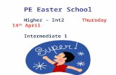 PE Easter School Higher – Int2Thursday 14 th April Intermediate 1.