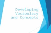 Developing Vocabulary and Concepts. Objectives - Understand characteristics of effective vocabulary instruction. - Apply a six-step process for direct.