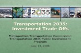 Transportation 2035: Investment Trade Offs Metropolitan Transportation Commission Transportation 2035 Public Involvement Program June 13, 2008.