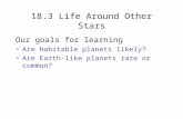 18.3 Life Around Other Stars Our goals for learning Are habitable planets likely? Are Earth-like planets rare or common?