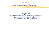 Topic 6 The Marco Context of Policy Studies: Theories of the State PEDu 6209 Policy Studies in Education.