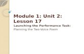 Module 1: Unit 2: Lesson 17 Launching the Performance Task: Planning the Two-Voice Poem.