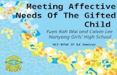 Meeting Affective Needs Of The Gifted Child Yuen Kah Wai and Calvin Lee Nanyang Girls’ High School HCI-NYGH IP Ed Seminar.