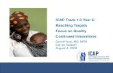 ICAP Track 1.0 Year 6: Reaching Targets Focus on Quality Continued Innovations David Hoos, MD, MPH Dar es Salaam August 4, 2009.
