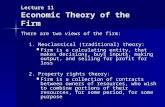 Lecture 11 Economic Theory of the Firm There are two views of the firm: 1. Neoclassical (traditional) theory: Firm is a calculating entity, that makes.