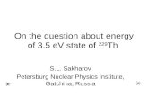 On the question about energy of 3.5 eV state of 229 Th S.L. Sakharov Petersburg Nuclear Physics Institute, Gatchina, Russia.