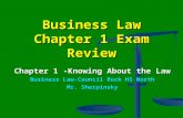 Business Law Chapter 1 Exam Review Chapter 1 -Knowing About the Law Business Law-Council Rock HS North Mr. Sherpinsky.