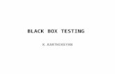 BLACK BOX TESTING K.KARTHIKEYAN. Black box testing technique Random testing Equivalence and partitioning testing Boundary value analysis State transition.