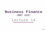4-1 Business Finance (MGT 232) Lecture 14. 4-2 Risk and Return.