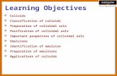 Learning Objectives  Colloids  Classification of colloids  Preparation of colloidal sols  Purification of colloidal sols  Important properties of.