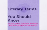 Literary Terms You Should Know In your notes, write the definition, and one example for each term.