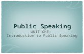 Public Speaking UNIT ONE: Introduction to Public Speaking