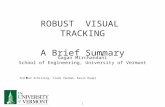 1 ROBUST VISUAL TRACKING A Brief Summary Gagan Mirchandani School of Engineering, University of Vermont 1 1 And Ben Schilling, Clark Vandam, Kevin Haupt.