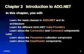 10/26/20151 Chapter 3 Introduction to ADO.NET In this chapter, you will: Learn the basic classes in ADO.NET and its architecture Learn the different ADO.NET.
