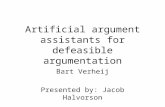 Artificial argument assistants for defeasible argumentation Bart Verheij Presented by: Jacob Halvorson.