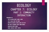 BIOLOGY CHAPTER 7: ECOLOGY PART 2: COMMUNITY INTERACTION PRESENTED BY: 1. SITI WAJIHAH BINTI ABDUL JABAR 2. SITI SALWA BINTI MD NOOR 3. NORFATIN NAZATUL.