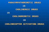 PARASYMPATHOMIMETIC DRUGS OR CHOLINERGIC DRUGS OR CHOLINOMIMETIC DRUGS OR CHOLINOCEPTOR ACTIVATING DRUGS.