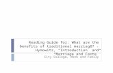 Reading Guide for: What are the benefits of traditional marriage? - Hymowitz, “Introduction” and “Marriage and Caste” City College, Work and Family.