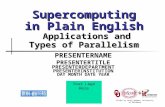 Supercomputing in Plain English Applications and Types of Parallelism PRESENTERNAME PRESENTERTITLE PRESENTERDEPARTMENT PRESENTERINSTITUTION DAY MONTH DATE.