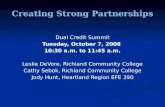Dual Credit Summit Tuesday, October 7, 2008 10:30 a.m. to 11:45 a.m. Leslie DeVore, Richland Community College Cathy Sebok, Richland Community College.