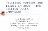 Political Parties and Issues in 2008 – THE BILLION DOLLAR CAMPAIGN! How Democrats, Republicans, Libertarians, Nebraska Party, and the Green Party Feel.