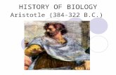 HISTORY OF BIOLOGY Aristotle (384-322 B.C.). CONTRIBUTIONS Famous Greek Philosopher Pioneered Zoology First to classify living things Divided the plants.