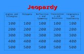 Jeopardy Angles and Triangles PolygonsReflections and Symmetry Translations and Rotations Congruency and Similarity 100 200 300 400 500.