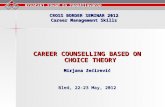 Hrvatski zavod za zapošljavanje CAREER COUNSELLING BASED ON CHOICE THEORY Mirjana Zećirević Bled, 22-23 May, 2012 CROSS BORDER SEMINAR 2012 Career Management.