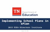 Implementing School Plans in ePlan 2015 ESEA Directors Institute August 26, 2015.