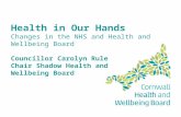 Health in Our Hands Changes in the NHS and Health and Wellbeing Board Councillor Carolyn Rule Chair Shadow Health and Wellbeing Board.