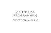 CSIT 313 DB PROGRAMMING EXCEPTION HANDLING. In PL/SQL, an error condition is called an exception. An exception can be either –internally defined (by the.