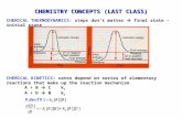 CHEMISTRY CONCEPTS (LAST CLASS) CHEMICAL THERMODYNAMICS: steps don’t matter  final state – initial state CHEMICAL KINETICS: rates depend on series of.