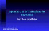Optimal Use of Transplant for Myeloma Early-Late-nonablative Koen van Besien, MD, PhD Weill Cornell Medical College.