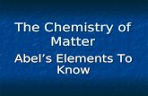 The Chemistry of Matter Abel’s Elements To Know. Quick Facts Atomic Number = number of protons Atomic Number = number of protons 298 K = room temperature.
