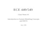 ECE 449/549 Class Notes #1 Introduction to System Modeling Concepts and DEVS Sept. 2008.