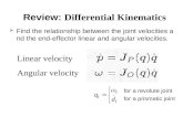 Review: Differential Kinematics  Find the relationship between the joint velocities and the end-effector linear and angular velocities. Linear velocity.