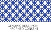 GENOMIC RESEARCH: INFORMED CONSENT. Genomics- a branch of genetics that sequences DNA to analyze the structure and function of genomes (the complete set.
