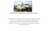 Battle of Lexington and Concord The battle of Lexington and Concord took place on April 18, 1775. The colonists were hiding gunpowder in a village near.