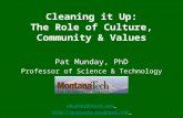 Copyright PMunday 20081 Cleaning it Up: The Role of Culture, Community & Values Pat Munday, PhD Professor of Science & Technology Studies pmunday@mtech.edu.