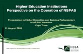 THE VOICE OF HIGHER EDUCATION LEADERSHIP 1 Higher Education Institutions Perspective on the Operation of NSFAS Presentation to Higher Education and Training.