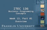 1 ITEC 136 Business Programming Concepts Week 13, Part 01 Overview