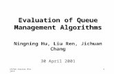 15744 Course Project1 Evaluation of Queue Management Algorithms Ningning Hu, Liu Ren, Jichuan Chang 30 April 2001.